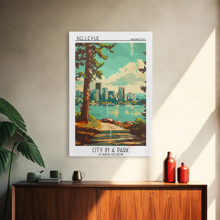 Bellevue Washington Travel Poster, Framed Canvas Print, Travel Art Print, Modern Wall Decor, Poster Print, Poster Art, Landscape Art