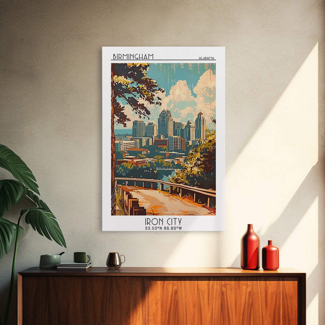 Birmingham Travel Poster, Framed Canvas Print, Poster Print, Travel Wall Art, Travel Art Print, Watercolor Cityscape, Fine Art Print