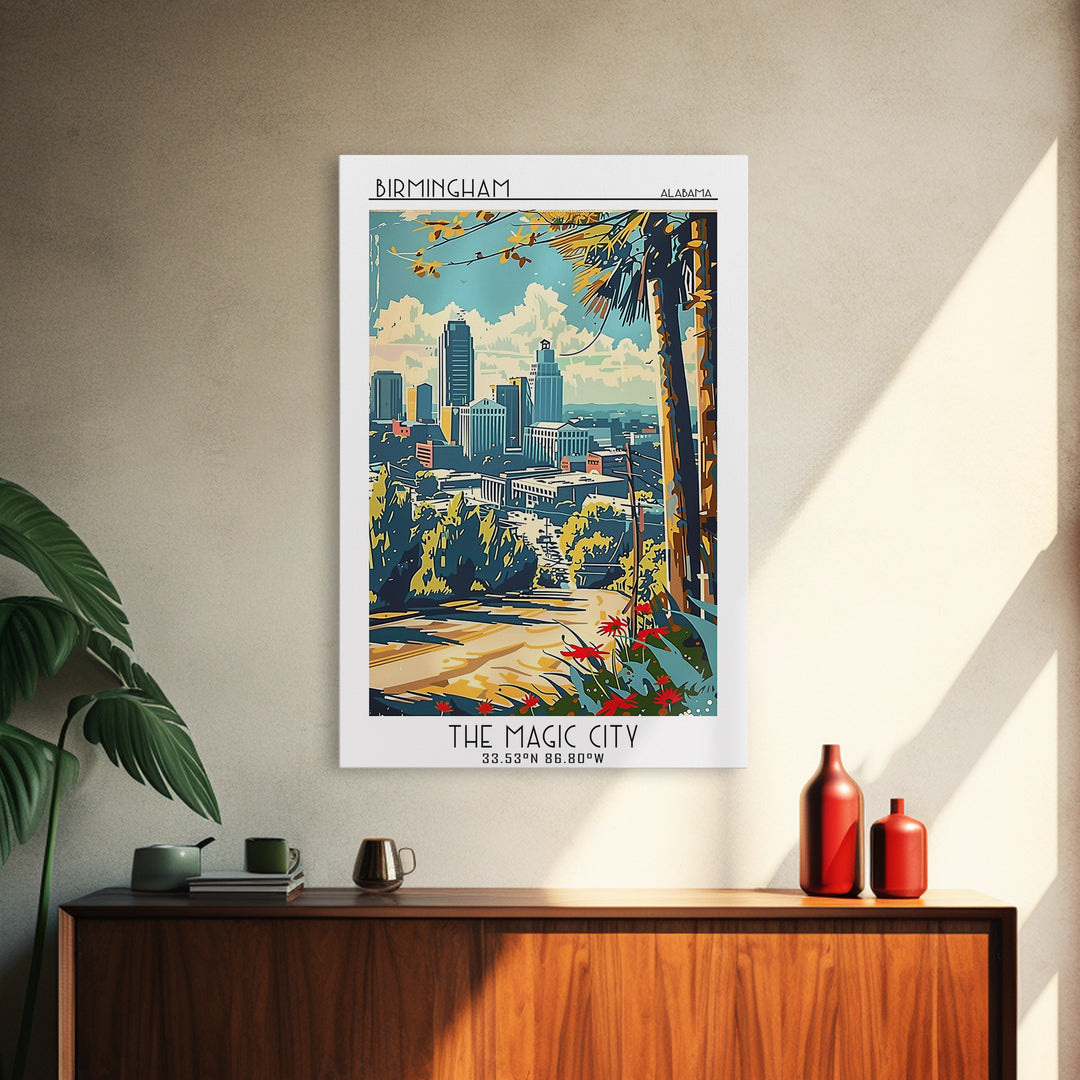Birmingham Alabama Travel Poster, Canvas Print, Travel Wall Decor, Minimalist Poster, Art Print, Travel Wall Art, City Travel Poster
