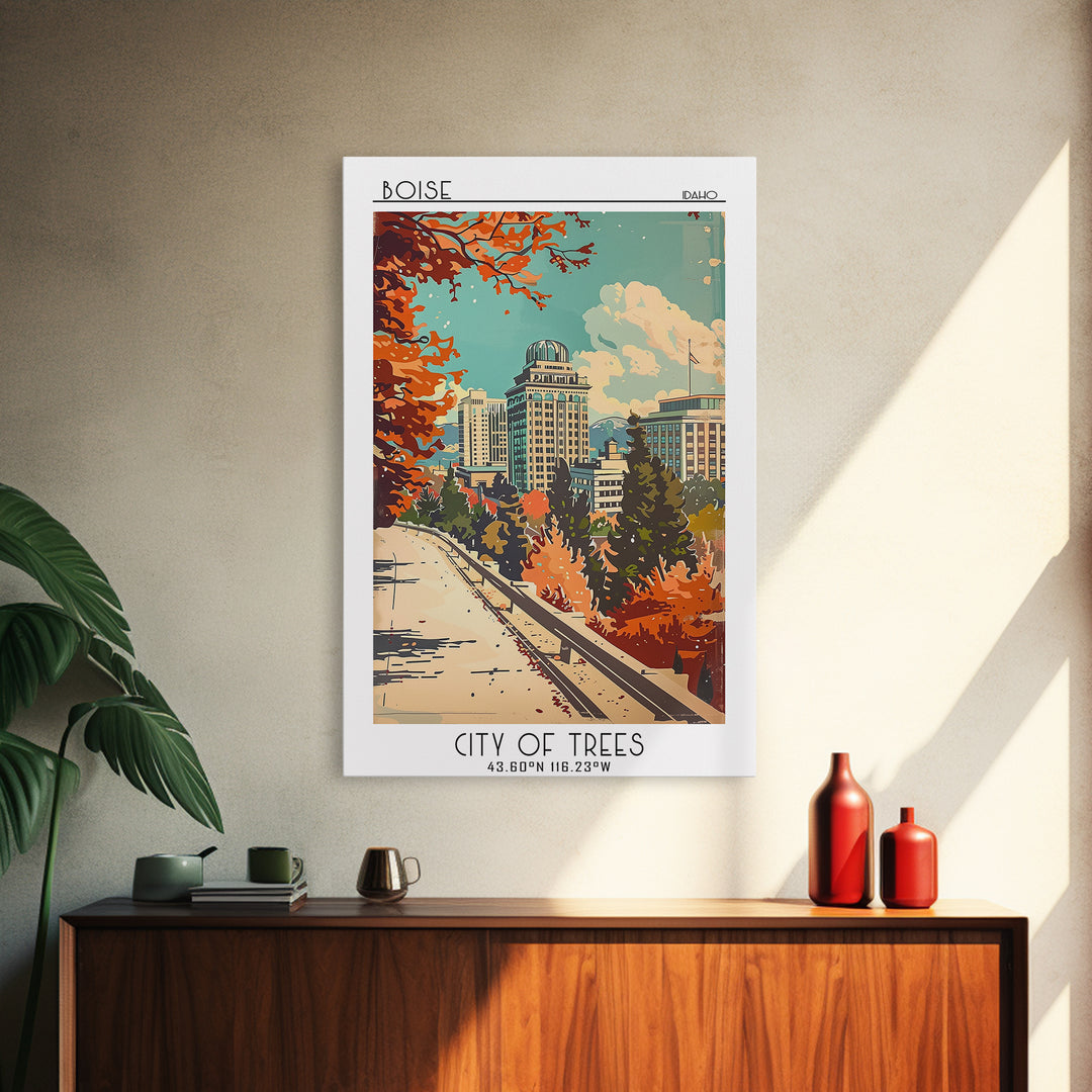 Boise Idaho Travel Poster, Framed Canvas Print, Retro Travel Poster, City Wall Art, Gallery Wall Set, Fine Art Print, Travel Posters