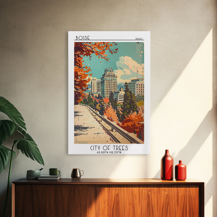 Boise Idaho Travel Poster, Framed Canvas Print, Retro Travel Poster, City Wall Art, Gallery Wall Set, Fine Art Print, Travel Posters