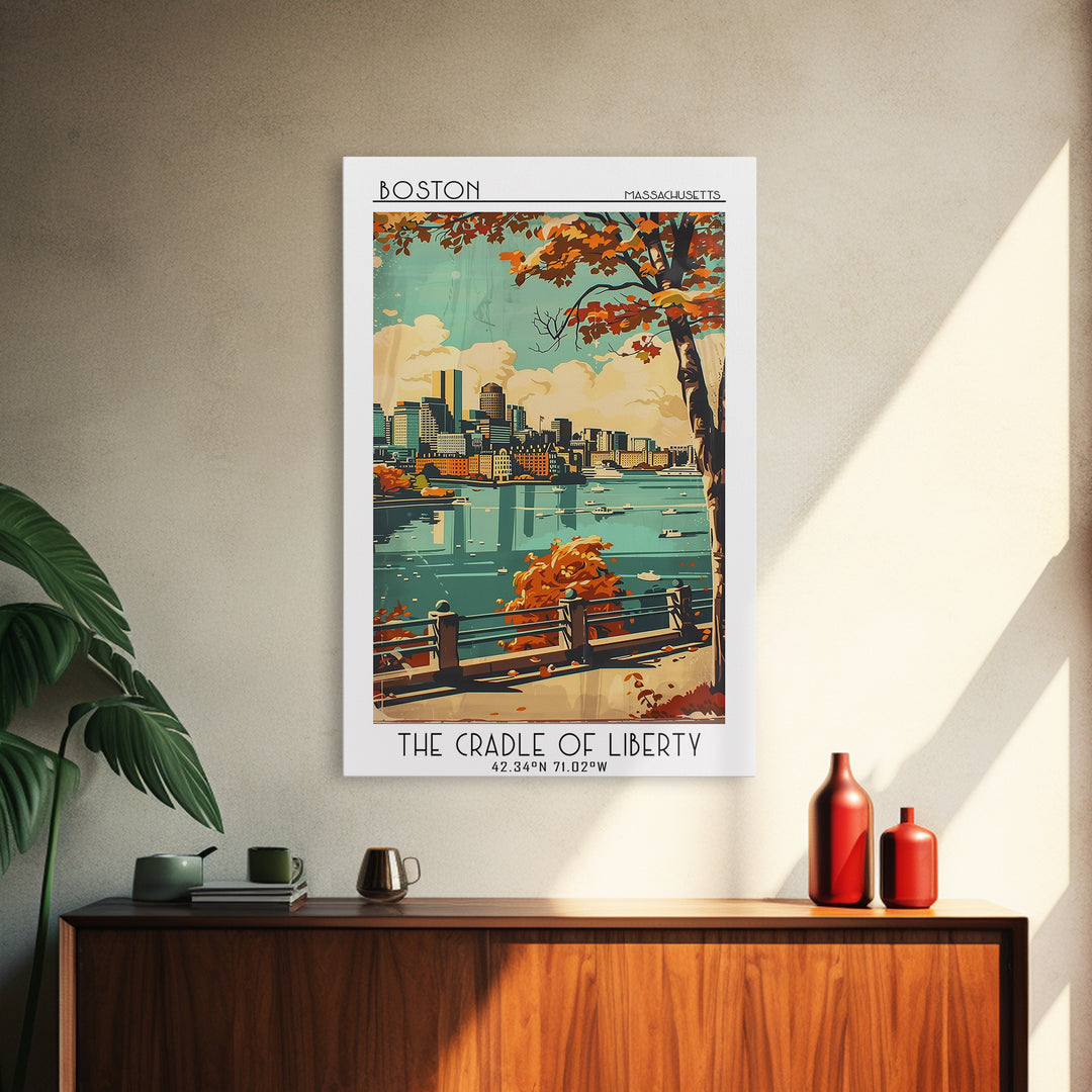 Boston Massachusetts Travel Poster, Canvas Print, Travel Prints, Landscape Art, City Art Print, Minimalist Poster, Home Office Decor