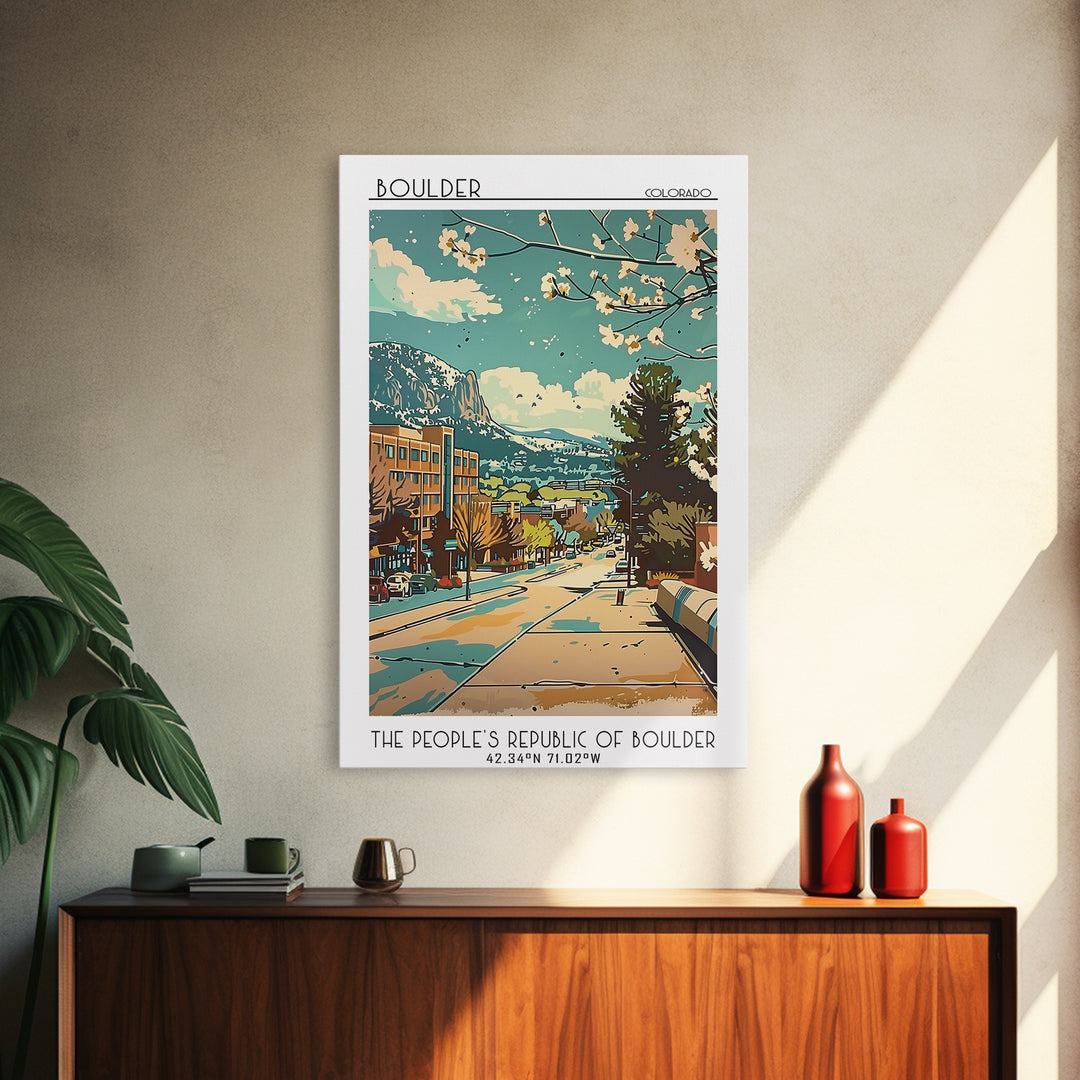 Boulder Travel Poster, Framed Canvas Print, Travel Wall Art, City Wall Art, Landscape Art, Vintage Posters, Wall Art, City Art Print