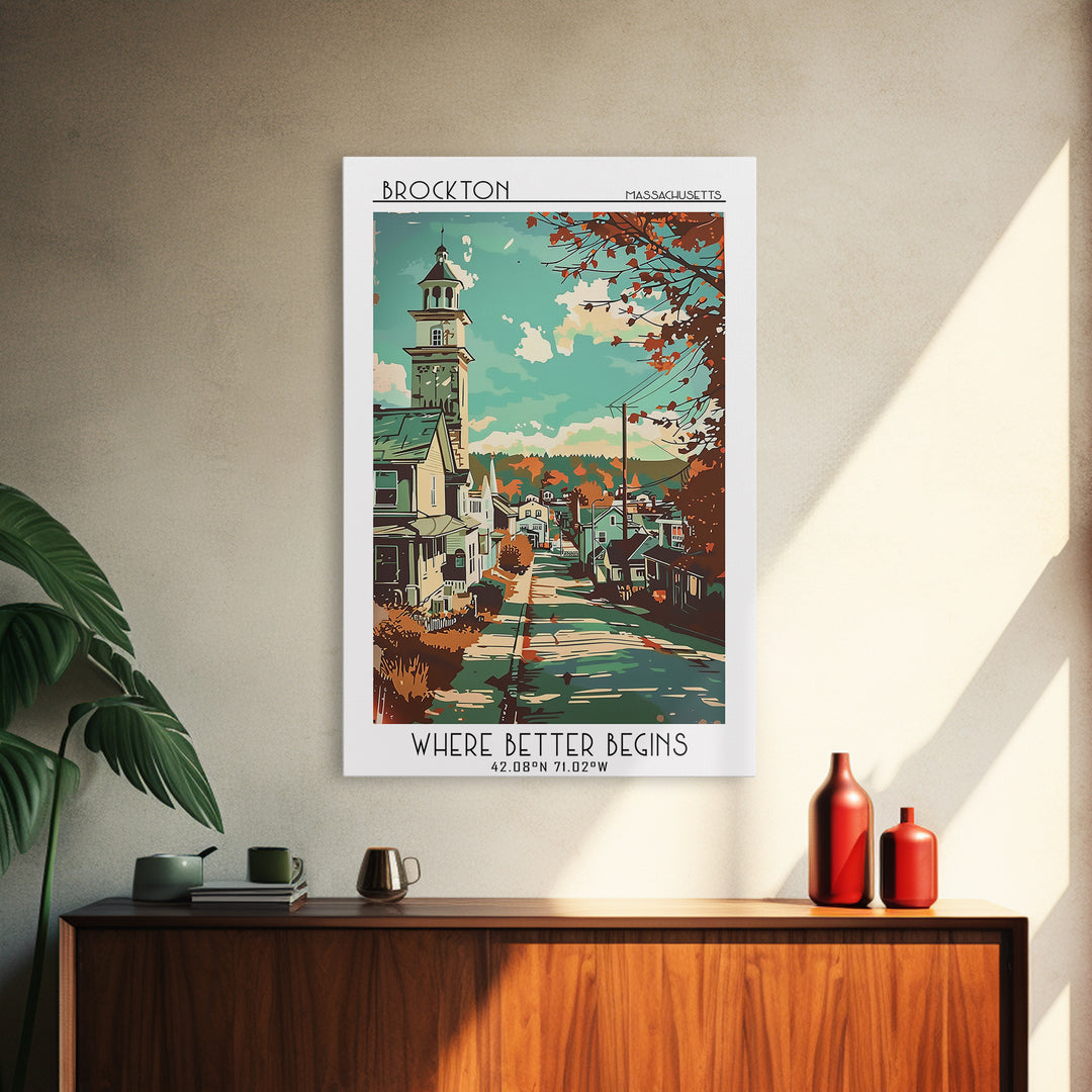 Brockton Massachusetts Travel Poster, Canvas Print, Travel Wall Art, City Wall Art, Wall Art, Gallery Wall Set, Mid Century Wall Art