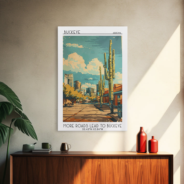 Buckeye Travel Poster, Framed Canvas Print, Travel Wall Art, City Wall Art, Minimalist Poster, Watercolor Cityscape, Wanderlust Gift