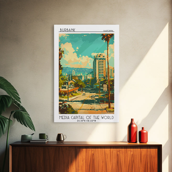 Burbank California Travel Poster, Canvas Print, City Travel Poster, Vintage City Poster, City Illustration, Art Print, City Wall Art