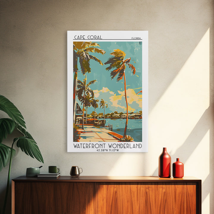 Cape Coral Travel Poster, Framed Canvas Print, Travel Wall Art, City Wall Art, Wall Art, Colorful Wall Art, Landscape Art, Art Print