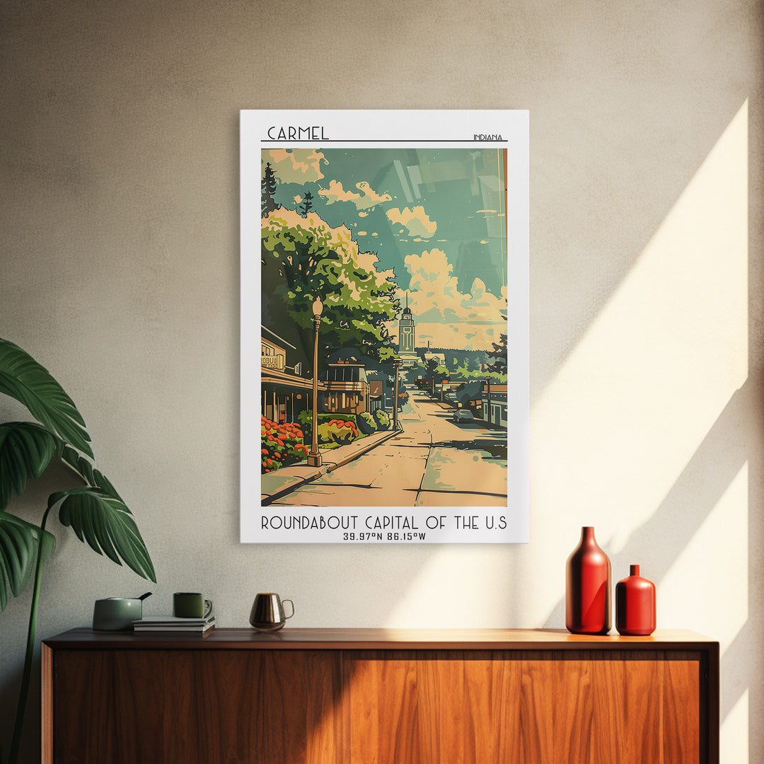 Carmel Travel Poster, Framed Canvas Print, Poster Print, Travel Wall Art, Travel Posters, Mid Century Wall Art, Watercolor Cityscape