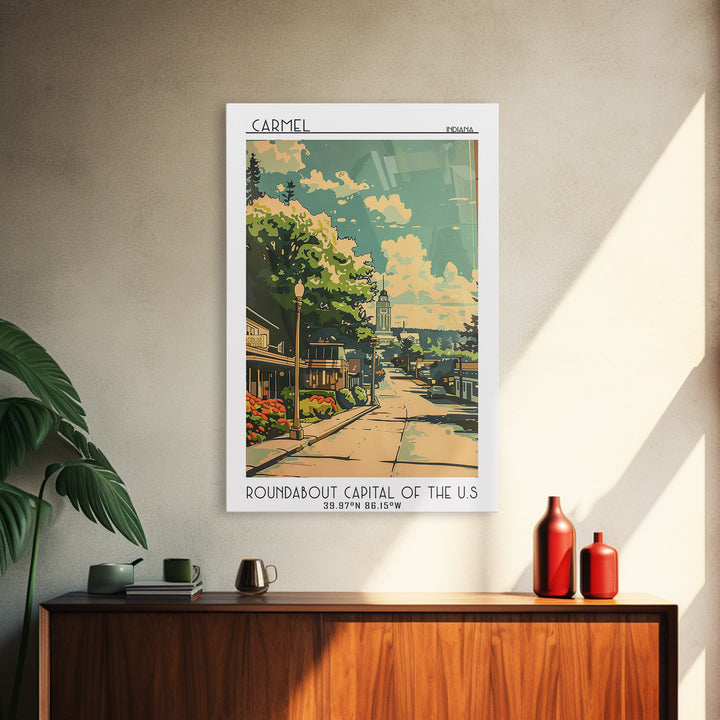 Carmel Travel Poster, Framed Canvas Print, Poster Print, Travel Wall Art, Travel Posters, Mid Century Wall Art, Watercolor Cityscape