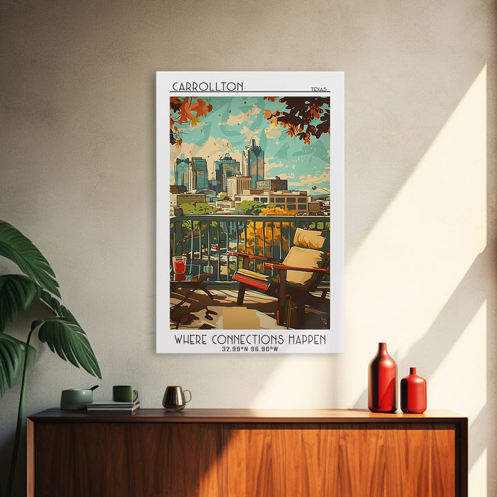 Carrollton Texas Travel Poster, Framed Canvas Print, Retro Wall Art, Travel Print, Modern Wall Decor, Retro Travel Print, Poster Art