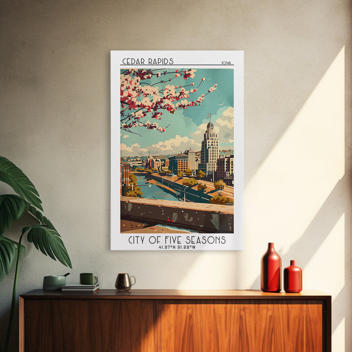 Cedar Rapids Travel Poster, Canvas Print, Travel Wall Art, City Wall Art, Travel Art Print, Retro Travel Print, Mid Century Wall Art