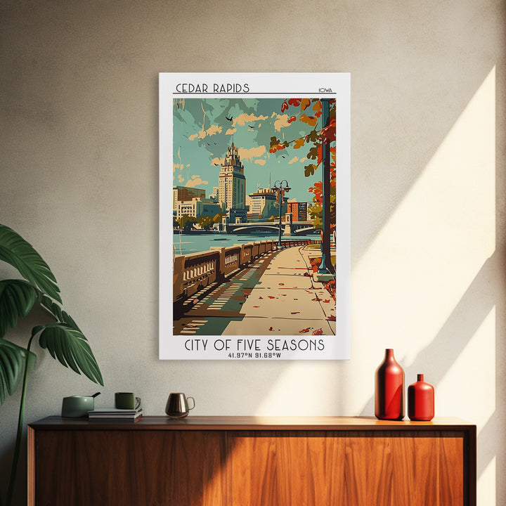 Cedar Rapids Iowa Travel Poster, Canvas Print, Travel Prints, Landscape Art, Home Office Decor, Travel Art Print, Retro Travel Print