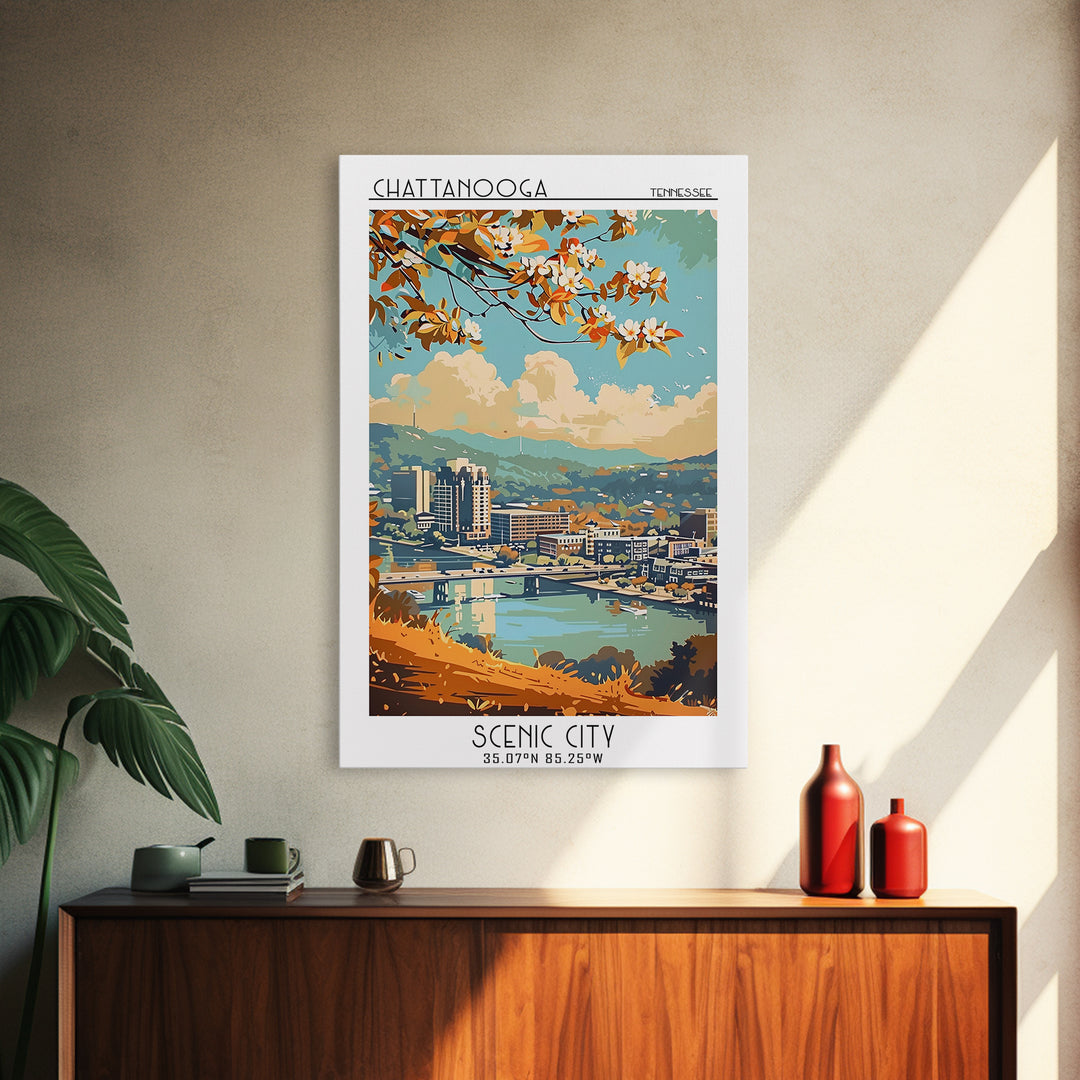 Chattanooga Travel Poster, Framed Canvas Print, Travel Wall Art, City Wall Art, Retro Travel Print, Gallery Wall Set, Retro Wall Art