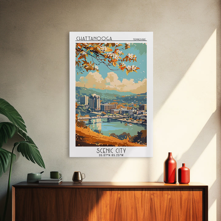 Chattanooga Travel Poster, Framed Canvas Print, Travel Wall Art, City Wall Art, Retro Travel Print, Gallery Wall Set, Retro Wall Art