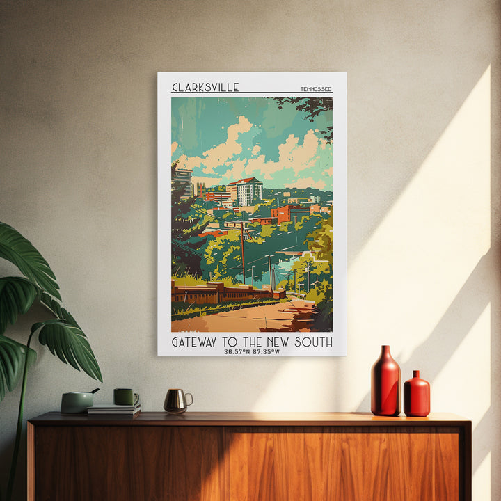 Clarksville Travel Poster, Framed Canvas Print, Travel Wall Decor, Minimalist Poster, Fine Art Print, Home Decor, City Travel Poster