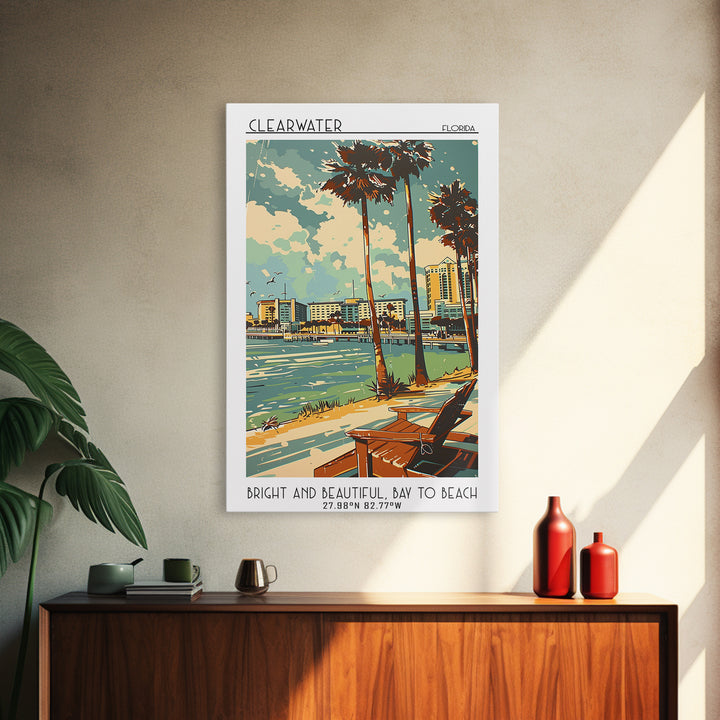 Clearwater Florida Travel Poster, Framed Canvas Print, City Travel Poster, Travel Wall Decor, Travel Art Print, Mid Century Wall Art