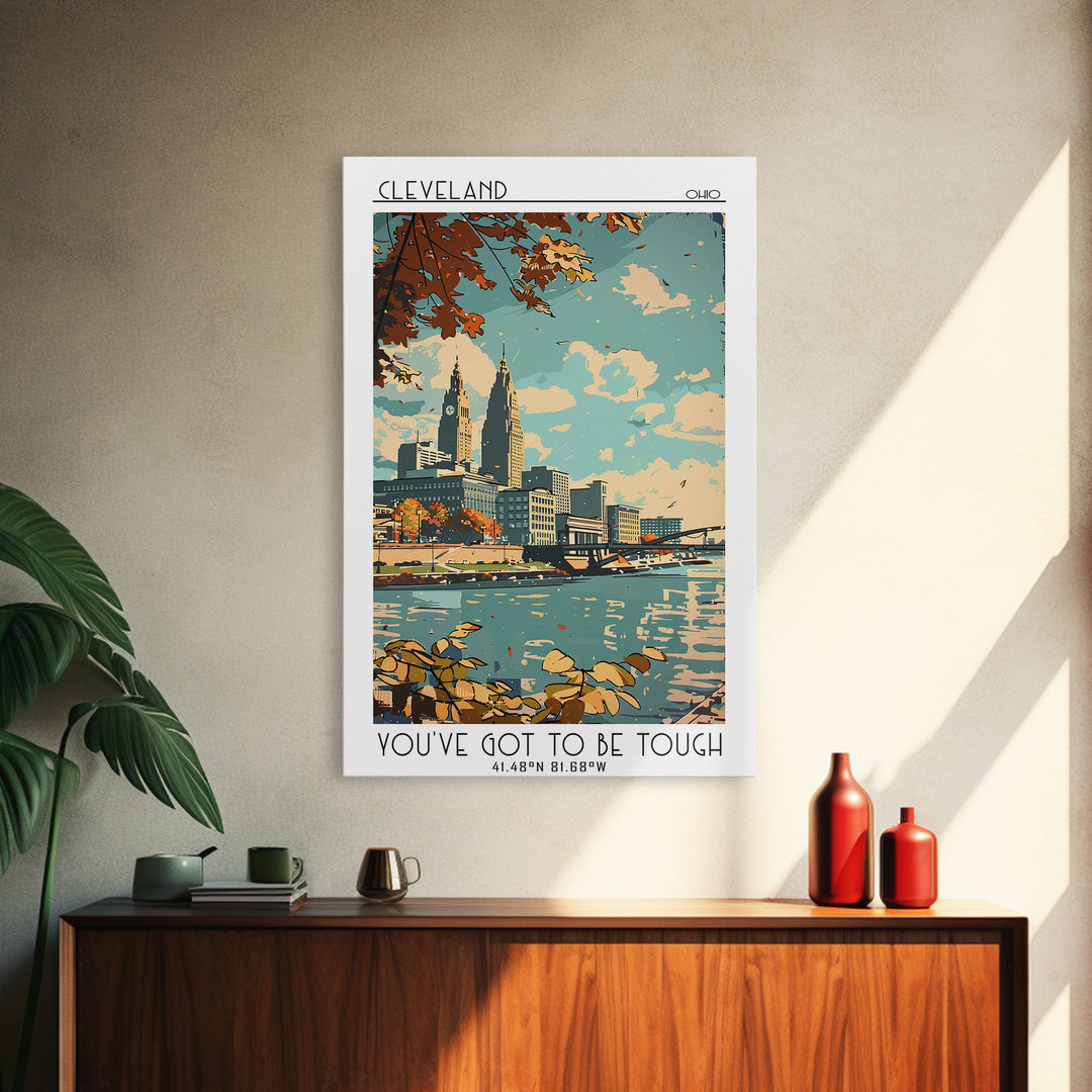 Cleveland Ohio Travel Poster, Framed Canvas Print, City Travel Poster, Vintage City Poster, Mid Century Wall Art, Retro Travel Print