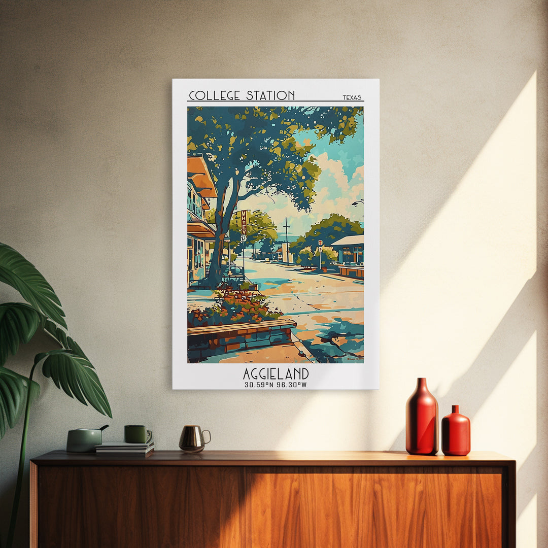 College Station Travel Poster, Framed Canvas Print, Poster Print, Travel Wall Art, Fine Art Print, City Travel Poster, Landscape Art