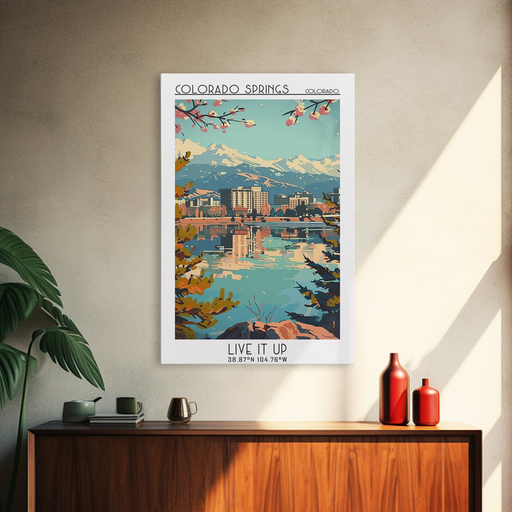 Colorado Springs Colorado Travel Poster, Framed Canvas Print, Retro Travel Poster, City Wall Art, Mid Century Wall Art, Travel Print