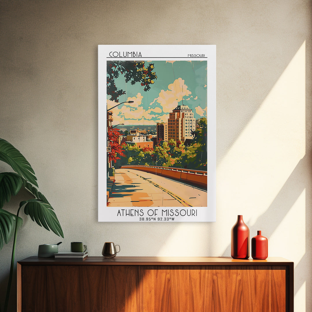 Columbia Travel Poster, Framed Canvas Print, Travel Art Print, Modern Wall Decor, Wanderlust Gift, Retro Travel Print, Travel Prints