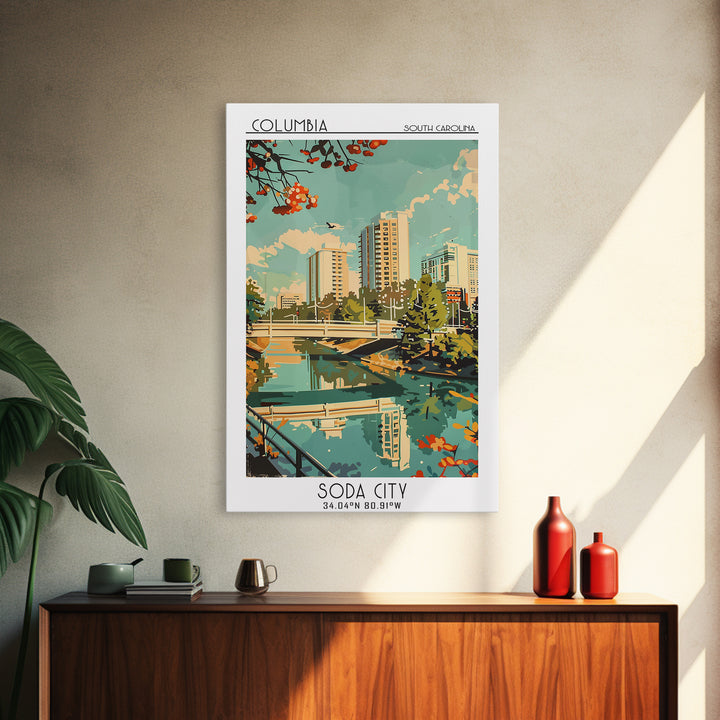 Columbia South Carolina Travel Poster, Framed Canvas Print, City Travel Poster, Travel Wall Decor, Colorful Wall Art, City Art Print