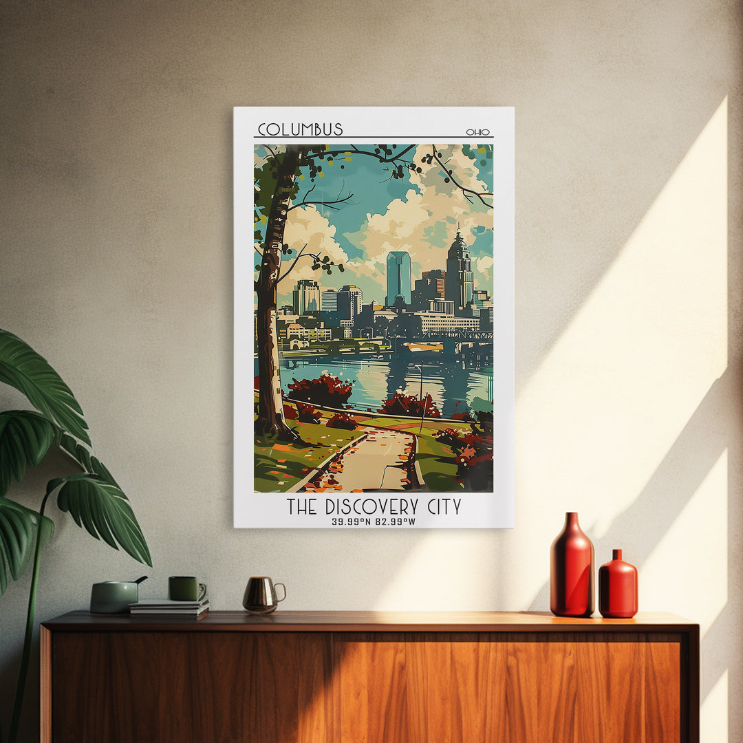 Columbus Ohio Travel Poster, Canvas Print, Vintage Travel Print, City Wall Art, Mid Century Wall Art, Wall Art, Living Room Wall Art