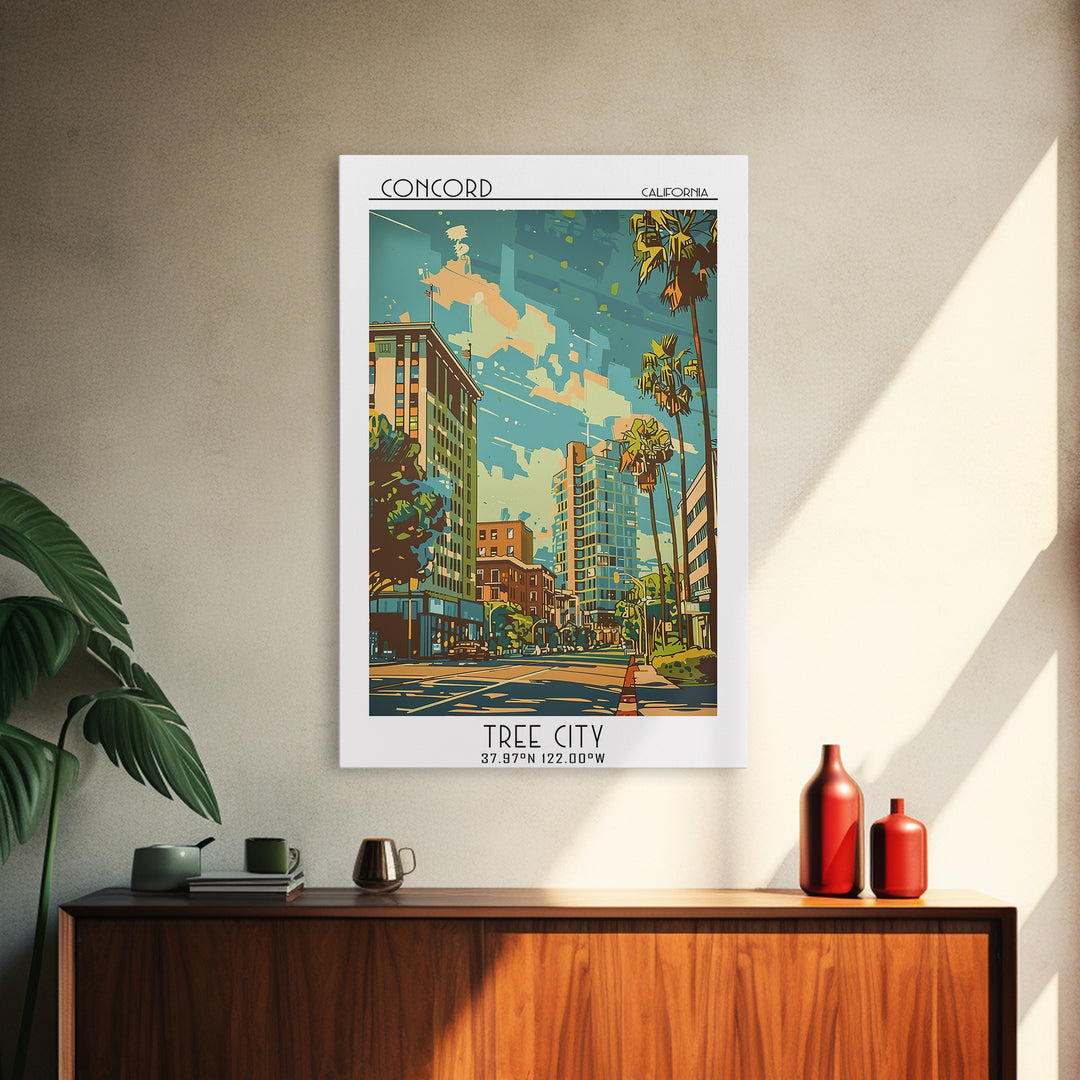 Concord California Travel Poster, Canvas Print, Travel Wall Decor, Minimalist Poster, Wanderlust Gift, Landscape Art, Retro Wall Art