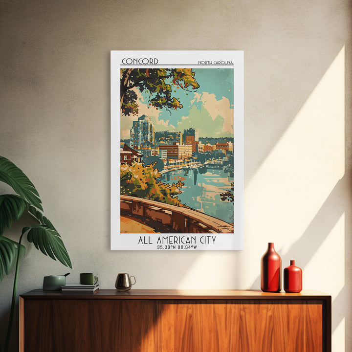 Concord North Carolina Travel Poster, Framed Canvas Print, City Travel Poster, Travel Wall Art, Travel Wall Decor, City Illustration