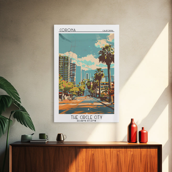 Corona Travel Poster, Framed Canvas Print, Retro Travel Poster, City Wall Art, Colorful Wall Art, Living Room Wall Art, Poster Print