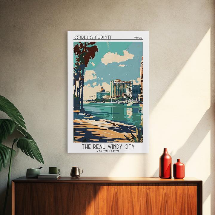 Corpus Christi Texas Travel Poster, Framed Canvas Print, Travel Art Print, Modern Wall Decor, Retro Travel Poster, City Illustration