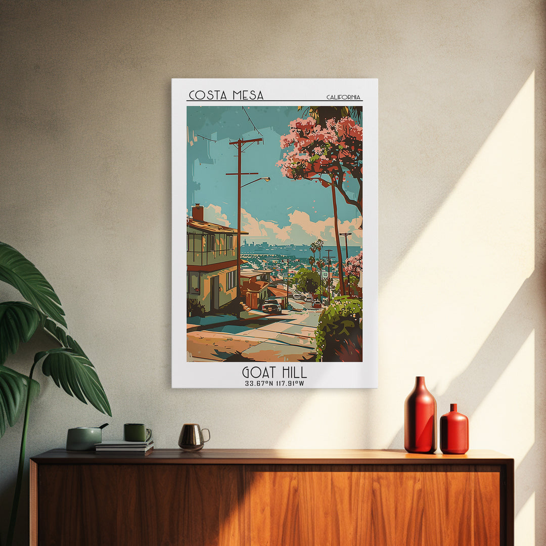 Costa Mesa Travel Poster, Canvas Print, Travel Prints, Landscape Art, Travel Wall Decor, Travel Wall Art, Poster Art, Retro Wall Art