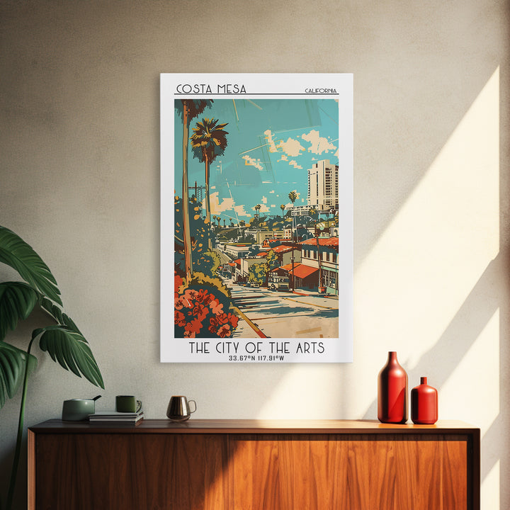 Costa Mesa California Travel Poster, Framed Canvas Print, Travel Prints, Landscape Art, Retro Wall Art, Art Print, City Illustration