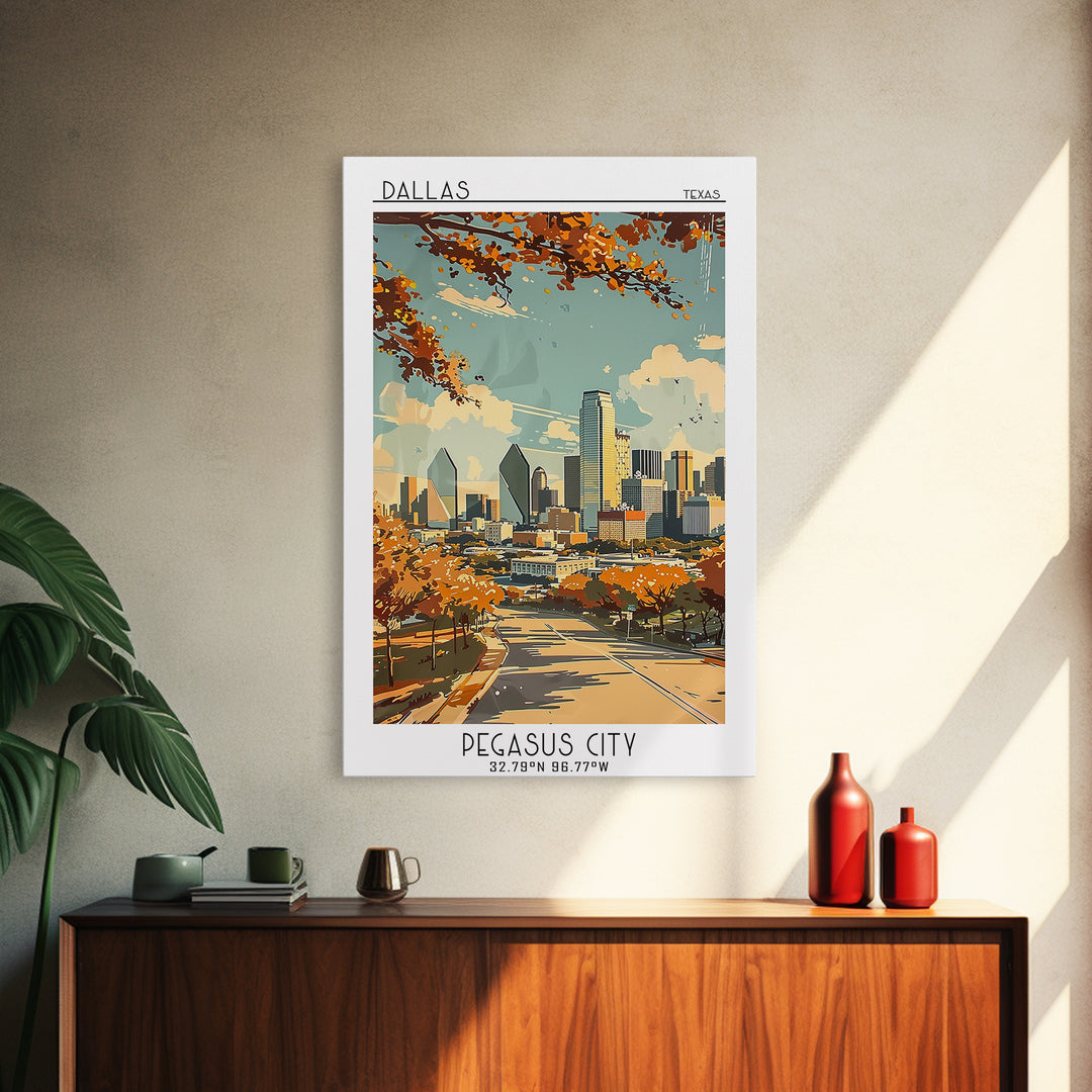 Dallas Texas Travel Poster, Framed Canvas Print, Poster Print, Travel Wall Art, Travel Prints, Travel Art Print, Vintage City Poster