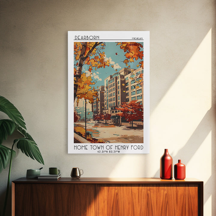 Dearborn Travel Poster, Framed Canvas Print, City Art Print, Travel Wall Art, Vintage Travel, Travel Prints, Wall Art, City Wall Art