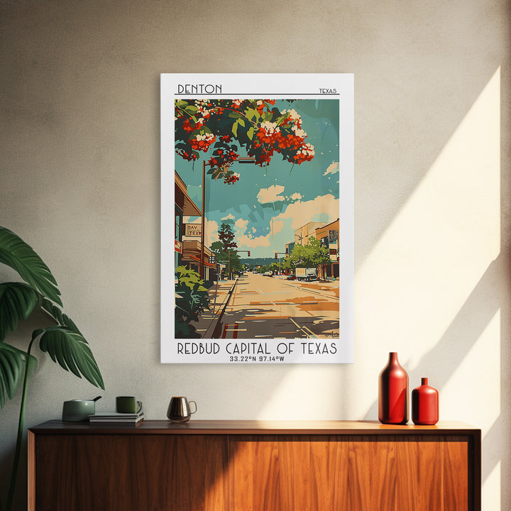 Denton Travel Poster, Framed Canvas Print, Travel Art Print, Modern Wall Decor, Retro Travel Poster, Wanderlust Gift, Retro Wall Art