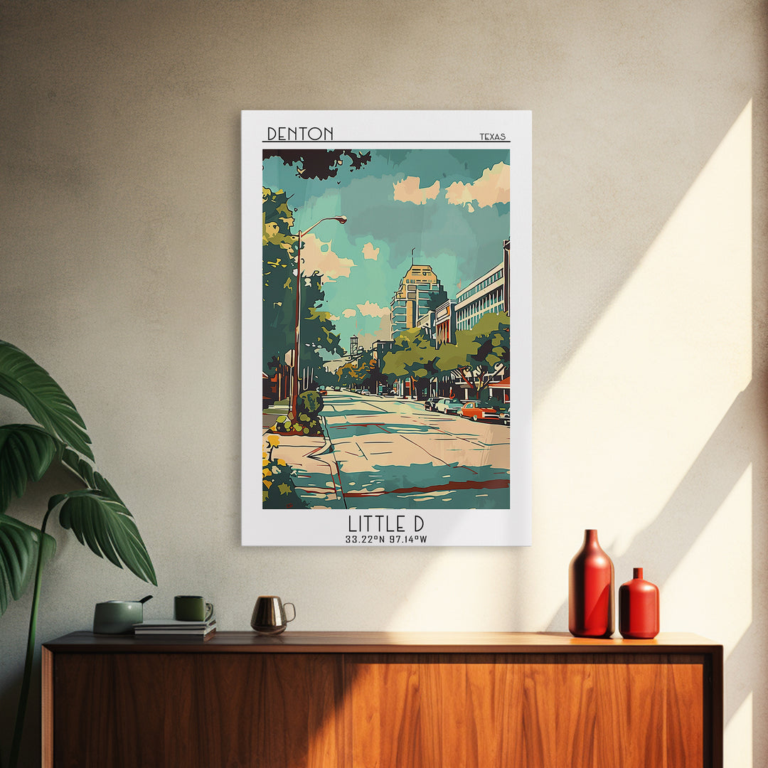Denton Texas Travel Poster, Framed Canvas Print, City Travel Poster, Travel Wall Art, Poster Print, Fine Art Print, Travel Art Print