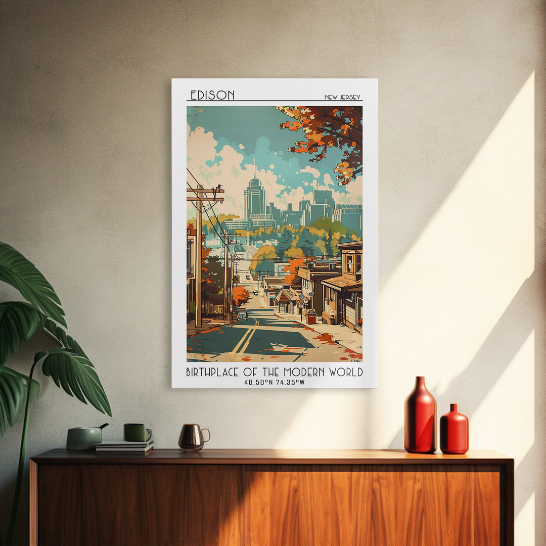 Edison New Jersey Travel Poster, Canvas Print, City Art Print, Travel Wall Art, Travel Art Print, Vintage City Poster, Landscape Art