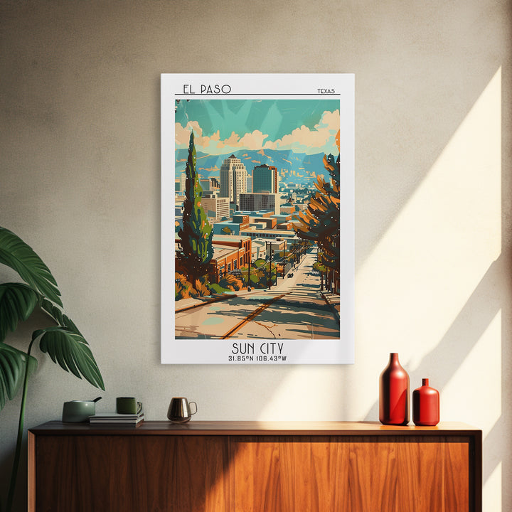 El Paso Texas Travel Poster, Canvas Print, Travel Prints, Landscape Art, Travel Wall Decor, Watercolor Cityscape, Retro Travel Print