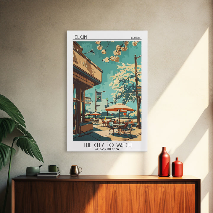 Elgin Travel Poster, Framed Canvas Print, City Art Print, Travel Wall Art, City Travel Poster, Colorful Wall Art, Retro Travel Print
