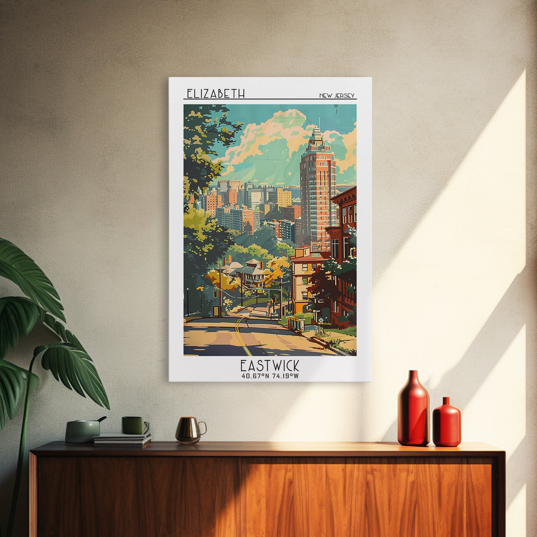 Elizabeth New Jersey Travel Poster, Framed Canvas Print, City Travel Poster, Travel Wall Art, Gallery Wall Set, Watercolor Cityscape