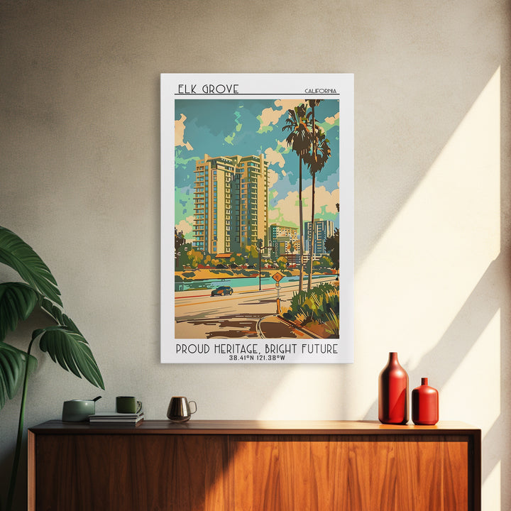 Elk Grove California Travel Poster, Framed Canvas Print, Retro Wall Art, Travel Print, Travel Posters, Travel Prints, Vintage Poster