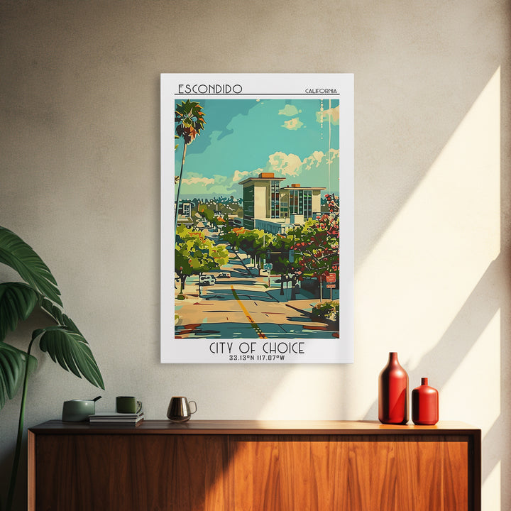 Escondido California Travel Poster, Framed Canvas Print, Travel Art Print, Modern Wall Decor, Art Print, Travel Decor, City Wall Art