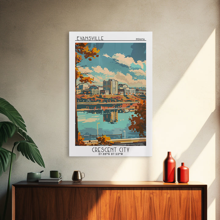 Evansville Indiana Travel Poster, Canvas Print, Travel Wall Decor, Minimalist Poster, Landscape Art, Travel Wall Art, Fine Art Print