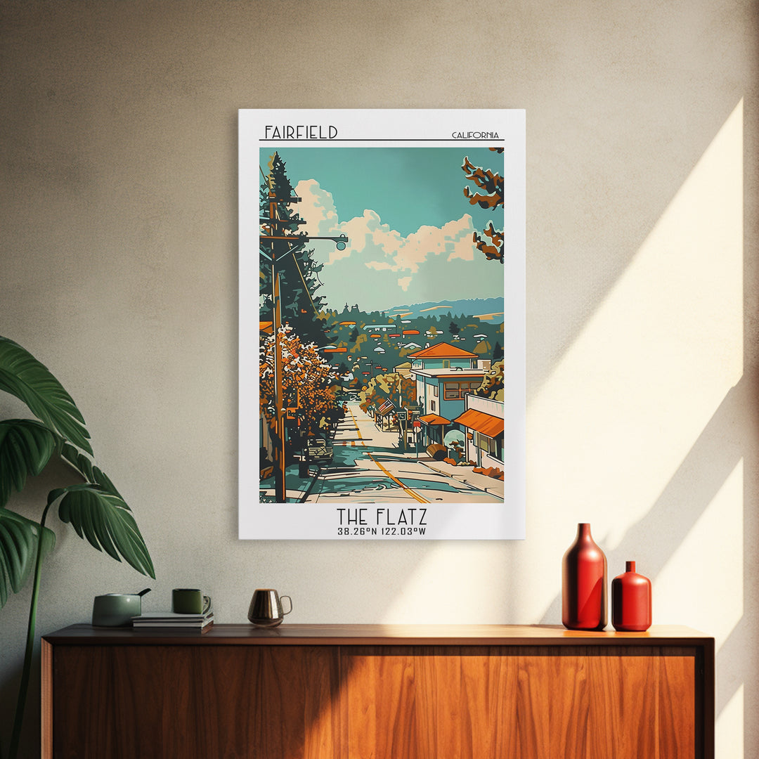 Fairfield California Travel Poster, Framed Canvas Print, City Travel Poster, Travel Wall Decor, Retro Travel Print, Travel Art Print