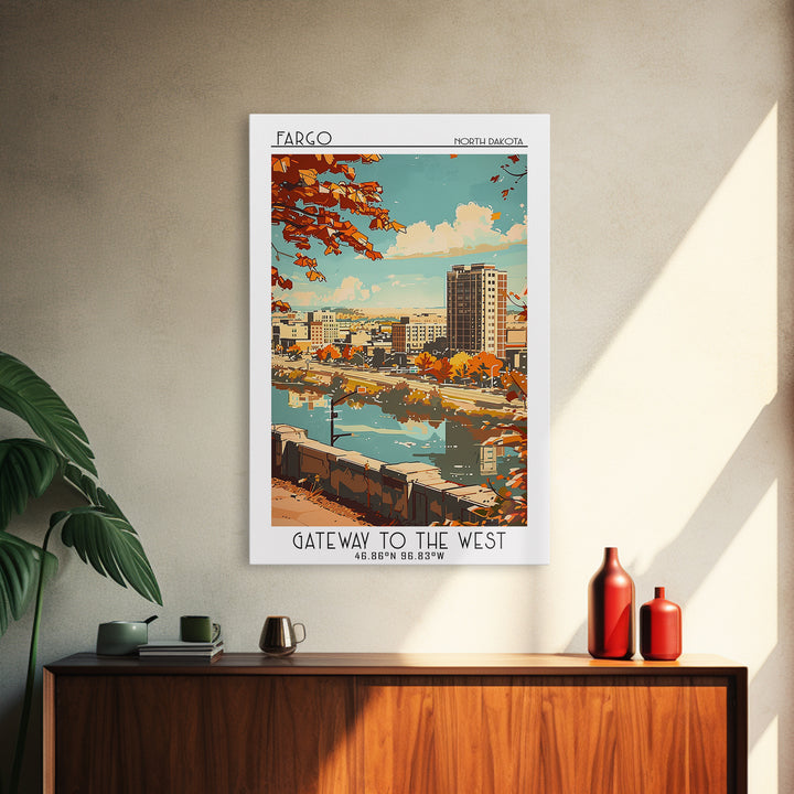 Fargo North Dakota Travel Poster, Framed Canvas Print, Vintage Travel Print, City Wall Art, Poster Art, Travel Print, Vintage Travel