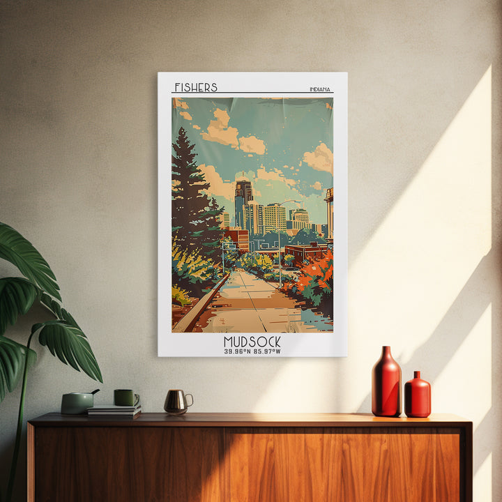 Fishers Indiana Travel Poster, Canvas Print, Vintage Travel Print, City Wall Art, Mid Century Wall Art, City Art Print, Poster Print
