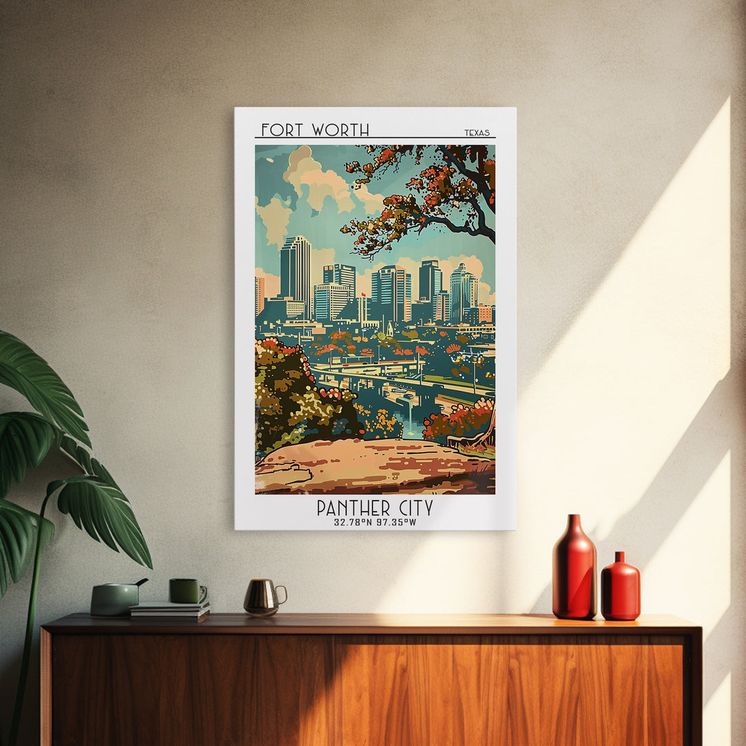 Fort Worth Travel Poster, Canvas Print, Retro Wall Art, Travel Print, Home Office Decor, Landscape Art, Modern Wall Decor, Art Print