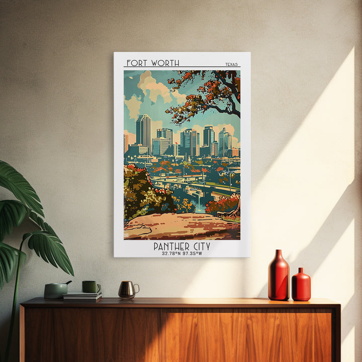 Fort Worth Travel Poster, Canvas Print, Retro Wall Art, Travel Print, Home Office Decor, Landscape Art, Modern Wall Decor, Art Print