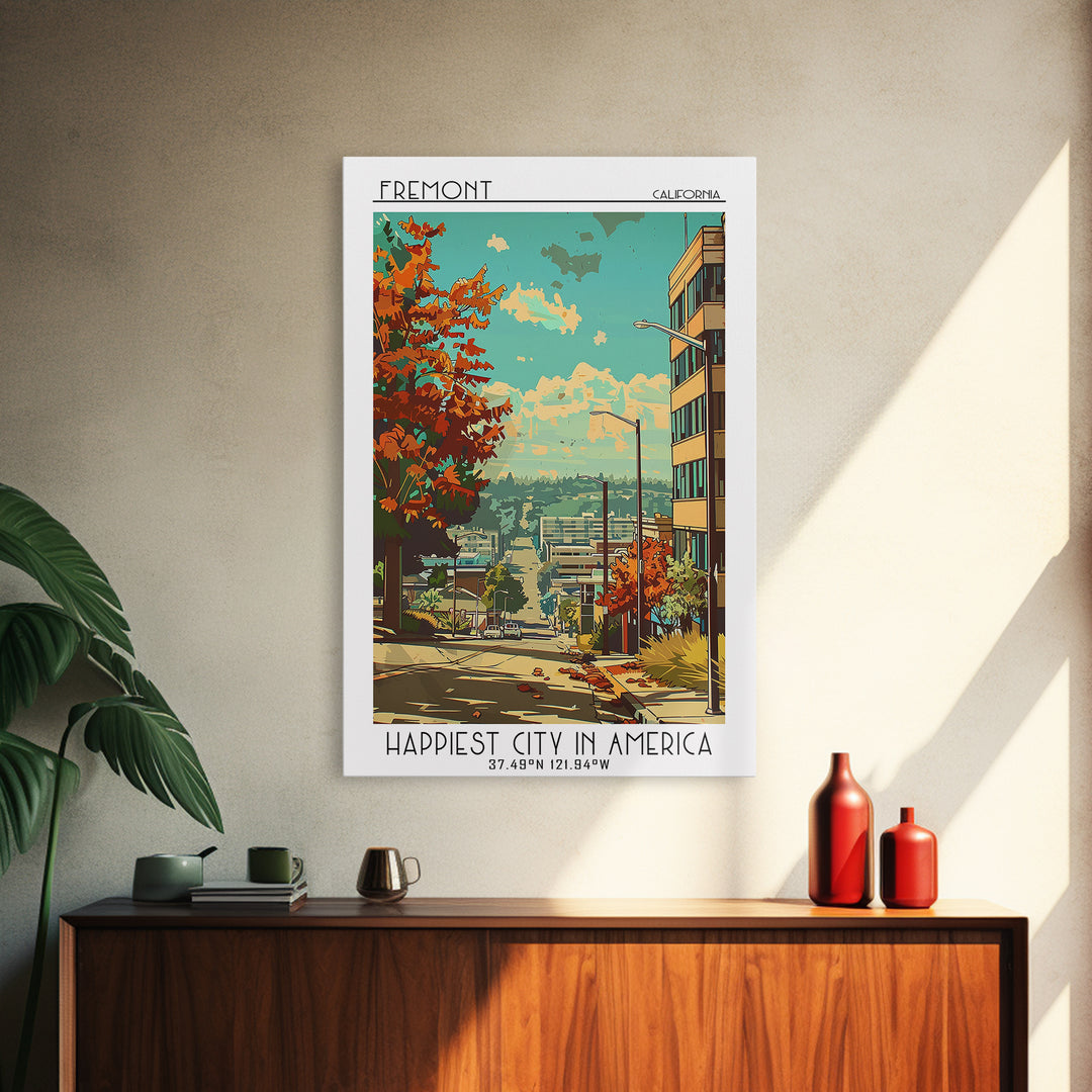 Fremont Travel Poster, Framed Canvas Print, Travel Wall Art, City Wall Art, Travel Posters, Retro Travel Print, Watercolor Cityscape