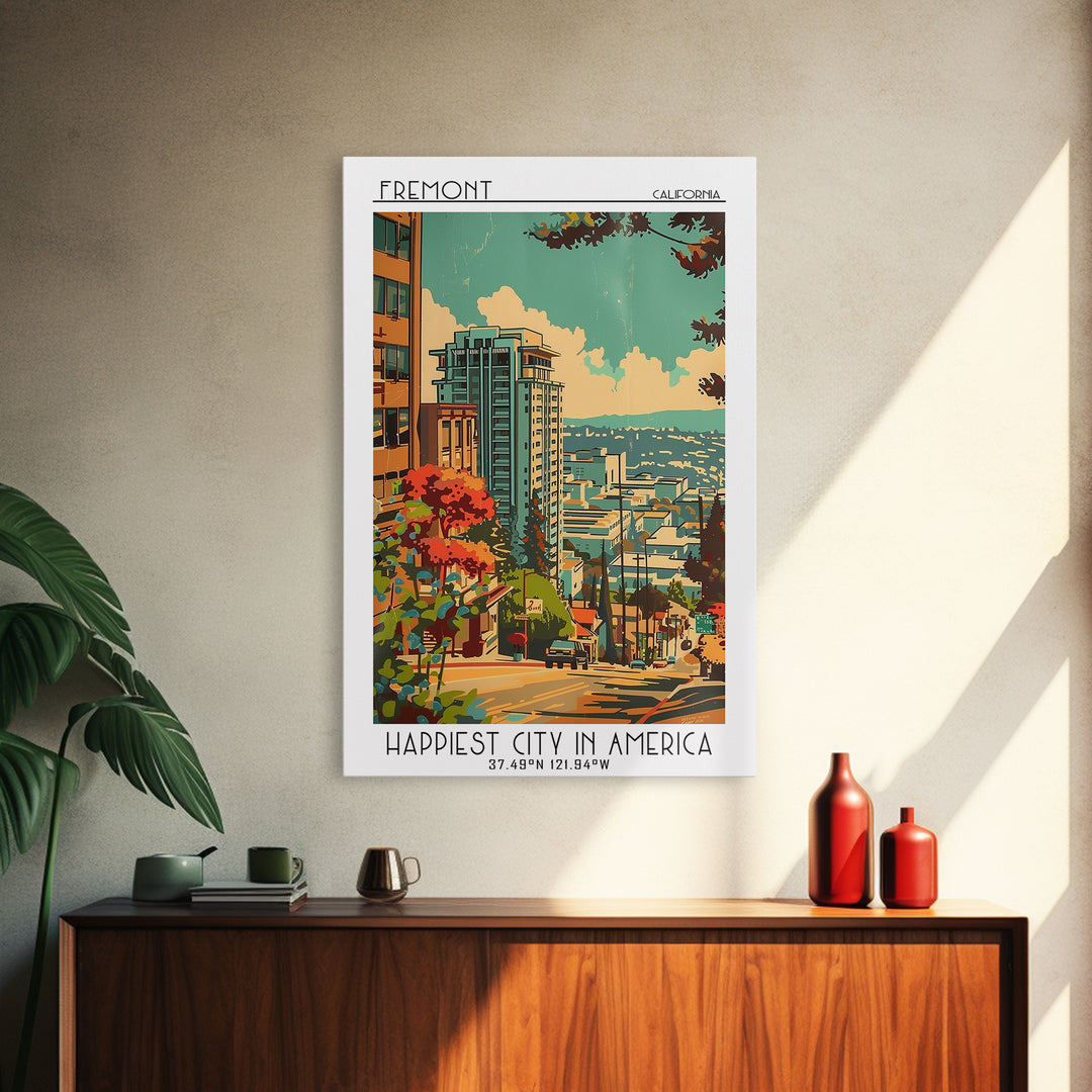 Fremont California Travel Poster, Framed Canvas Print, City Travel Poster, Travel Wall Art, Retro Travel Poster, Vintage City Poster